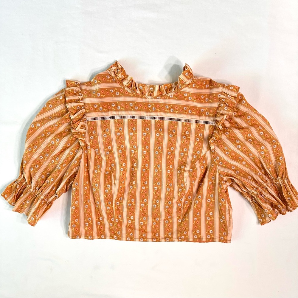 Urban Outfitters Orange-Brown  Floral Ruffle Cropped Blouse Size M
